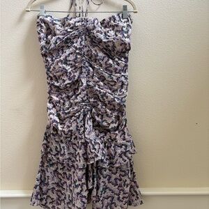 Floral Ruched Strapless Dress